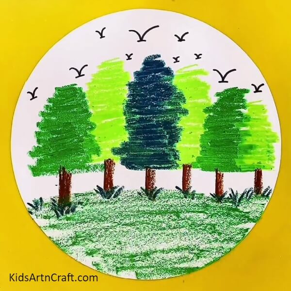 The DIY Tree Scenery Using Oil Pastels Is Ready! - An Instructional Guide For Kids To Craft A Tree Scene With Oil Pastels