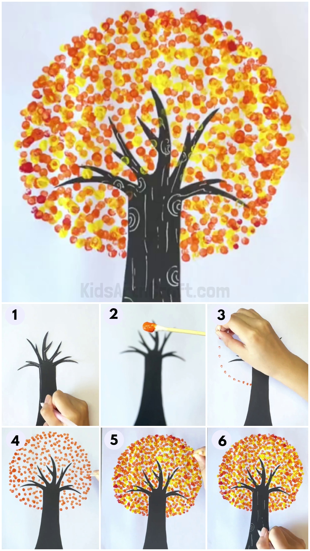 Easy Tree Painting Using Ear buds for kids-Utilizing earbuds, kids can easily create a tree painting