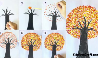 Easy Tree Painting Using Ear buds for kids