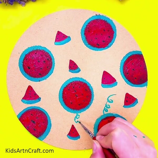 Making Stems By Drawing Curvy Lines-How to Do a Watermelon Stamp Doodle Painting Easily 