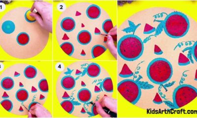 Easy Watermelon Stamp Doodle Painting Step by Step Tutorial
