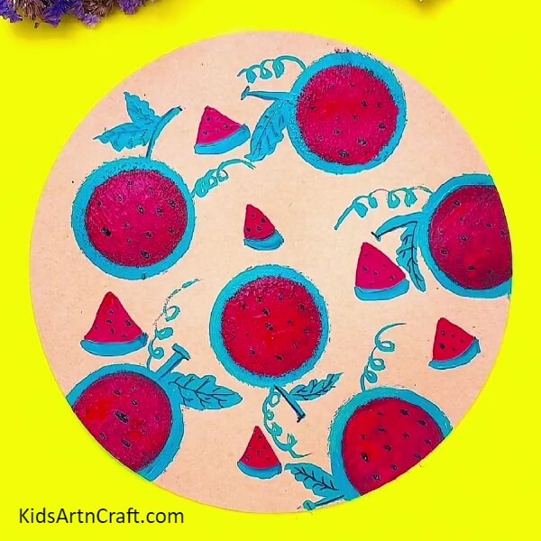 Finally, Our Watermelon Stamp Doodle Craft is Ready!!-Constructing a Watermelon Stamp Doodle Painting Step-by-Step
