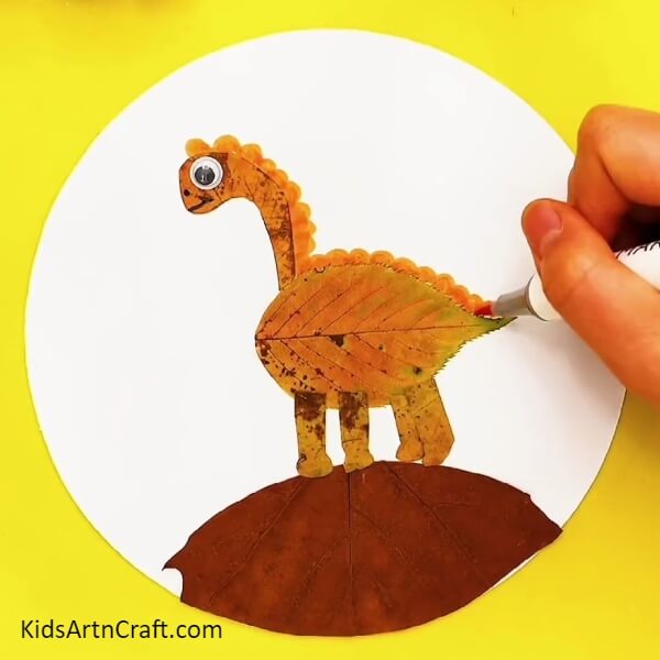 Fill colour in small semicircles- Crafting a Late Autumn Landscape with Dinosaurs for Kids Tutorial