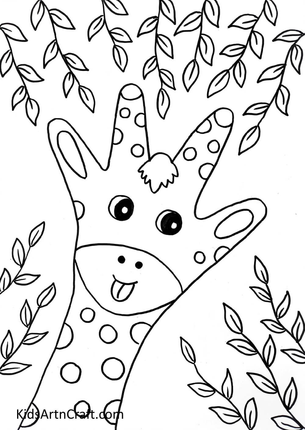 Drawing Leaves - A straightforward Giraffe Handprint Drawing for children made fun! 
