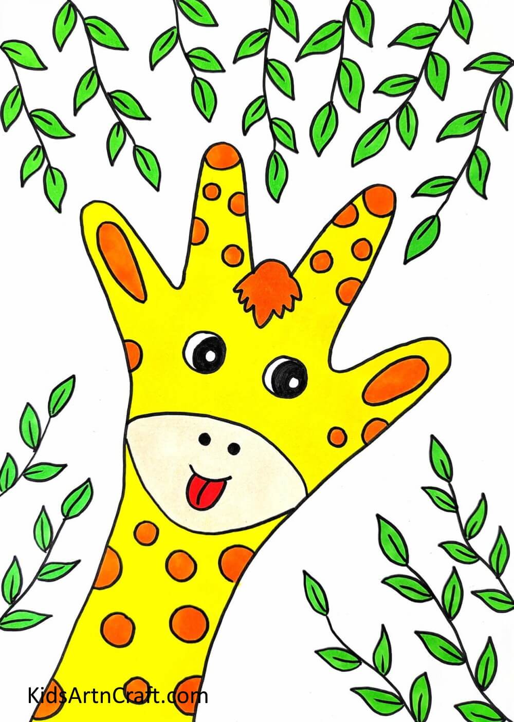 Making Handprint Giraffe Picture For Kids