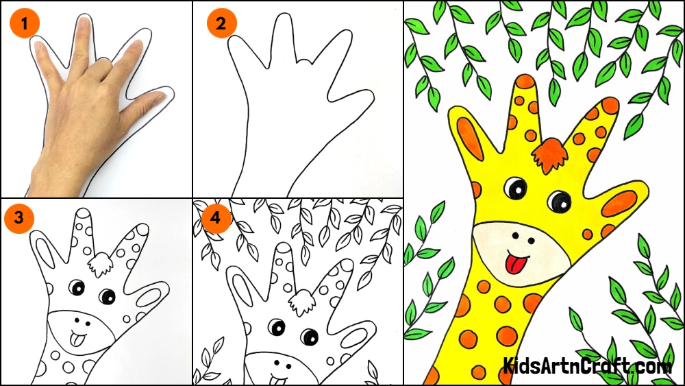 Fun & Easy giraffe handprint drawing for kids