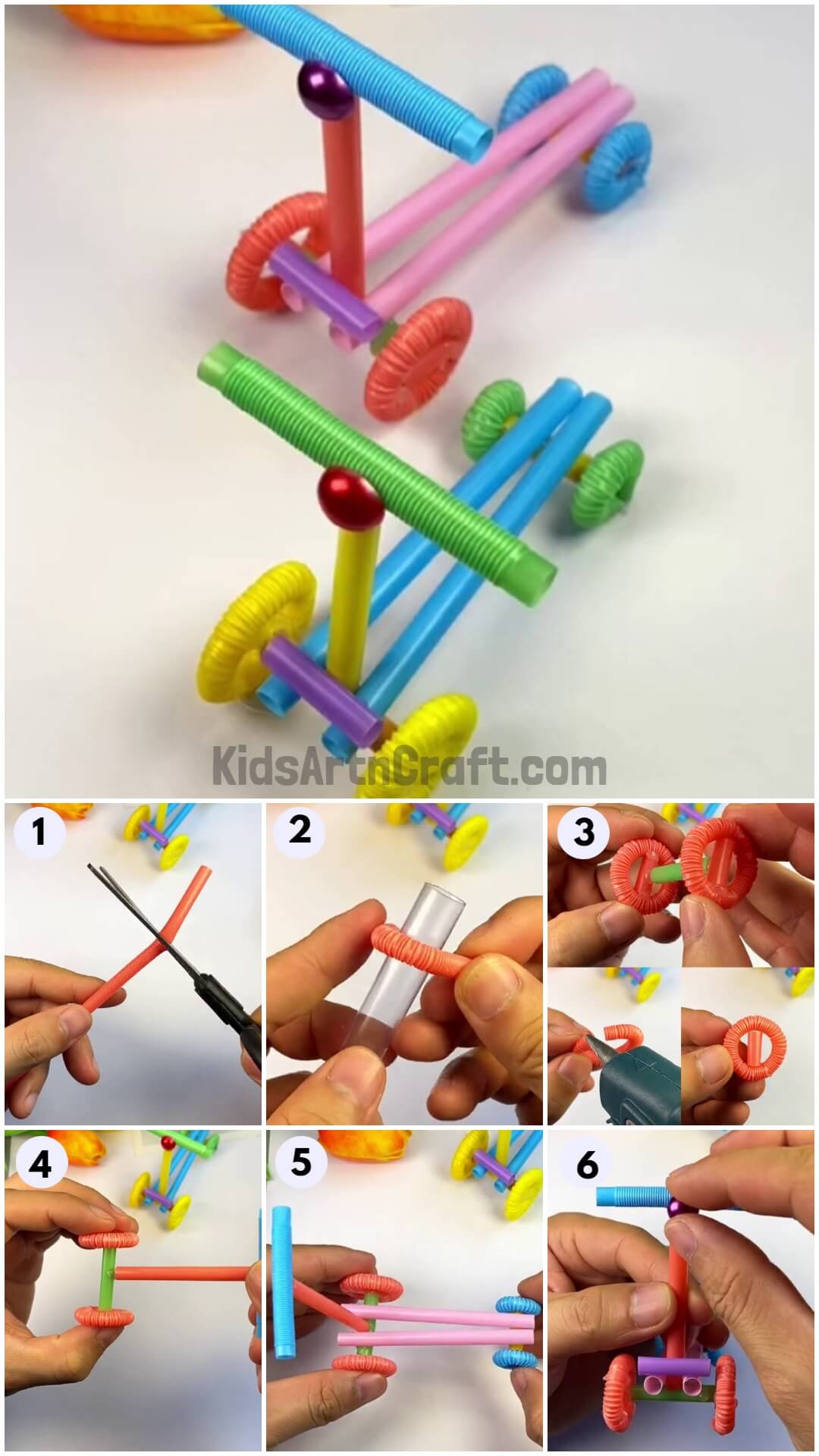 Fun to Make Kids Scooter With Plastic Straws Step-by-step Tutorial