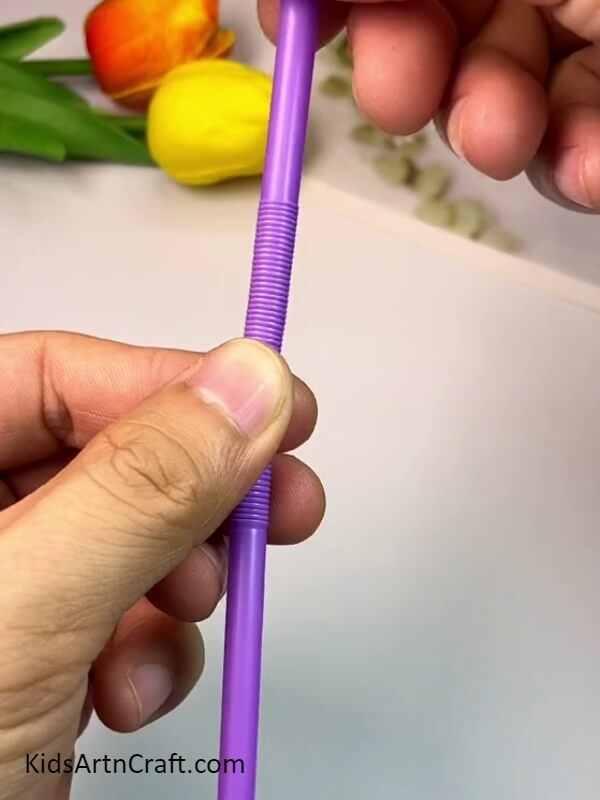 Bending Our Violet Color Flexible Straw - Instructions To Assemble An Octopus Water Bottle Craft For Kids