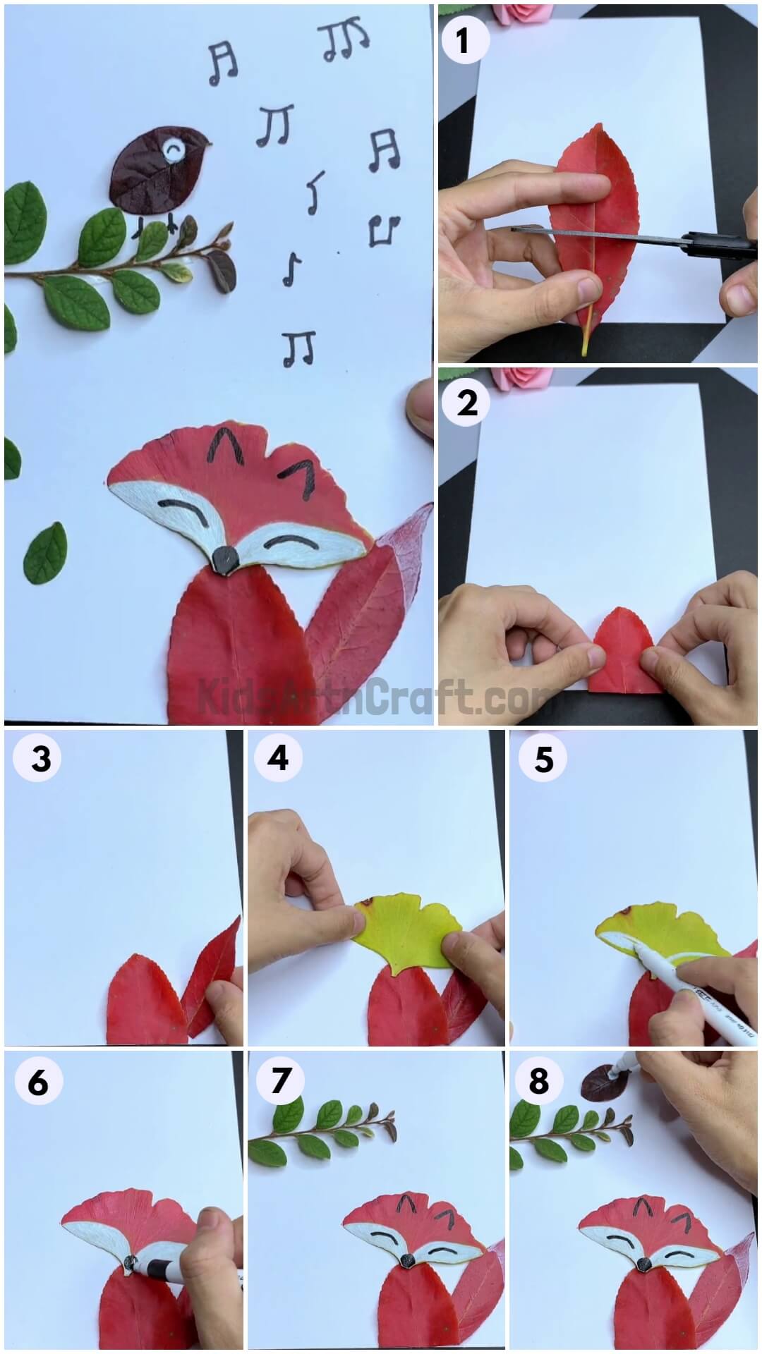 Handmade Leaves Fox And Bird Singing Artwork Craft For Beginners