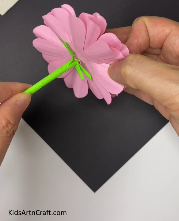 Pasting The Stem to The Base Of The Flower -Paper Flower Decoration Creation for Home 