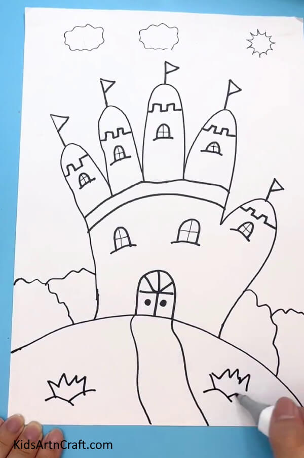 Drawing The Bushes - Creating a castle out of handprints - a straightforward exercise for kids.