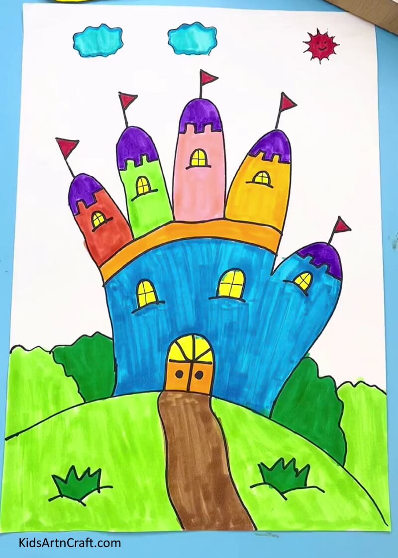 The Handprint Castle Drawing Is Ready! - Using handprints to draw a castle - an uncomplicated activity for kids.