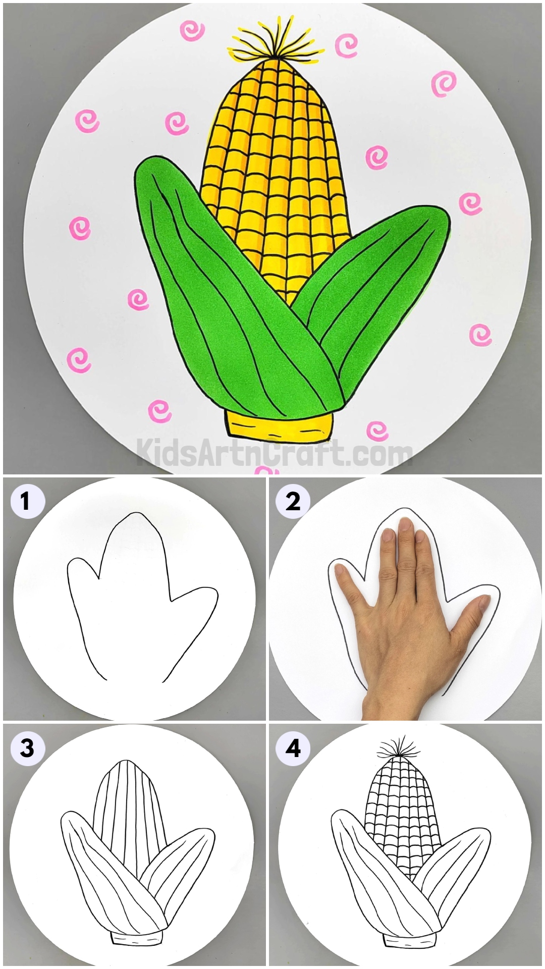 Handprint Corn Drawing easy Tutorial For Kids
