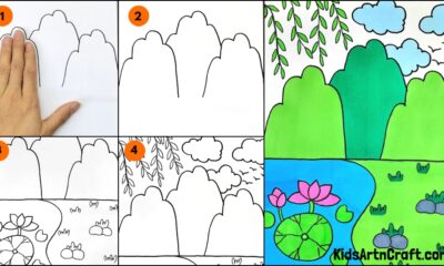 Handprint mountain scenery Easy Drawing for kids