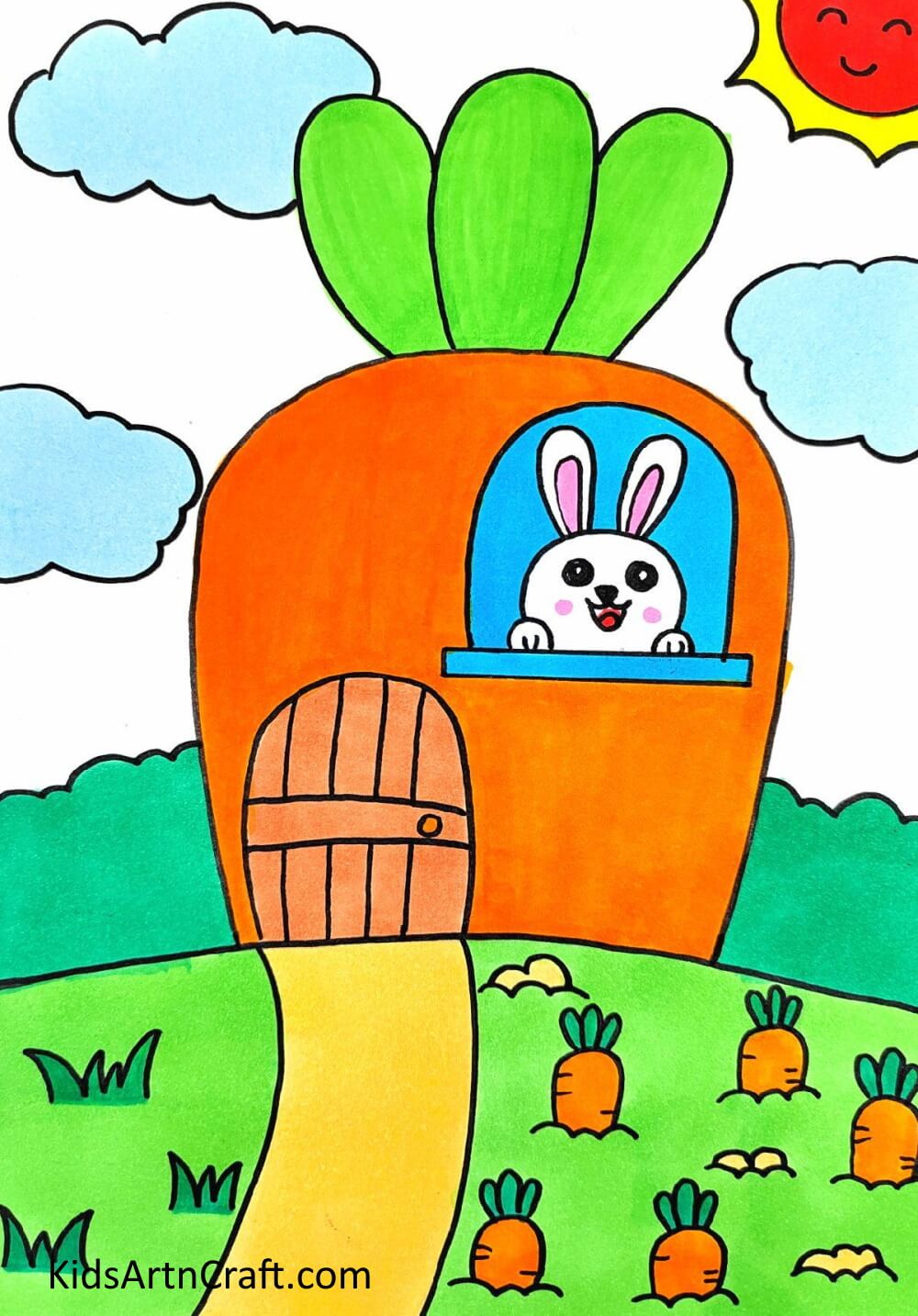 This Is The Final Look Of Our Attractive Bunny House Drawing! - Easy Instructions to Draw a Bunny House