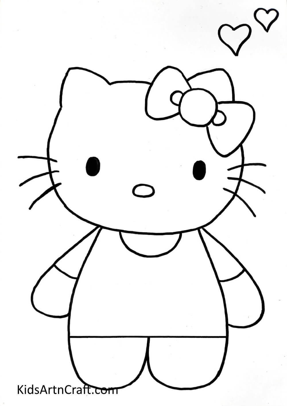 Drawing Kitten's Hand and Hearts - Arts and crafts project for children to draw a cuddly kitty at home.