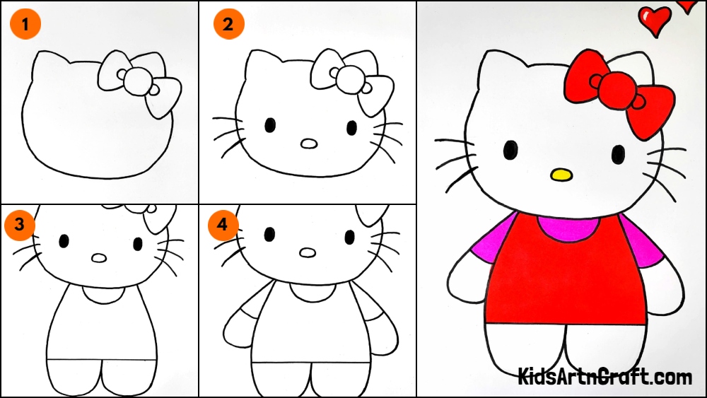 How To Draw Hello Kitty - Step by Step - [12 Easy Phase]