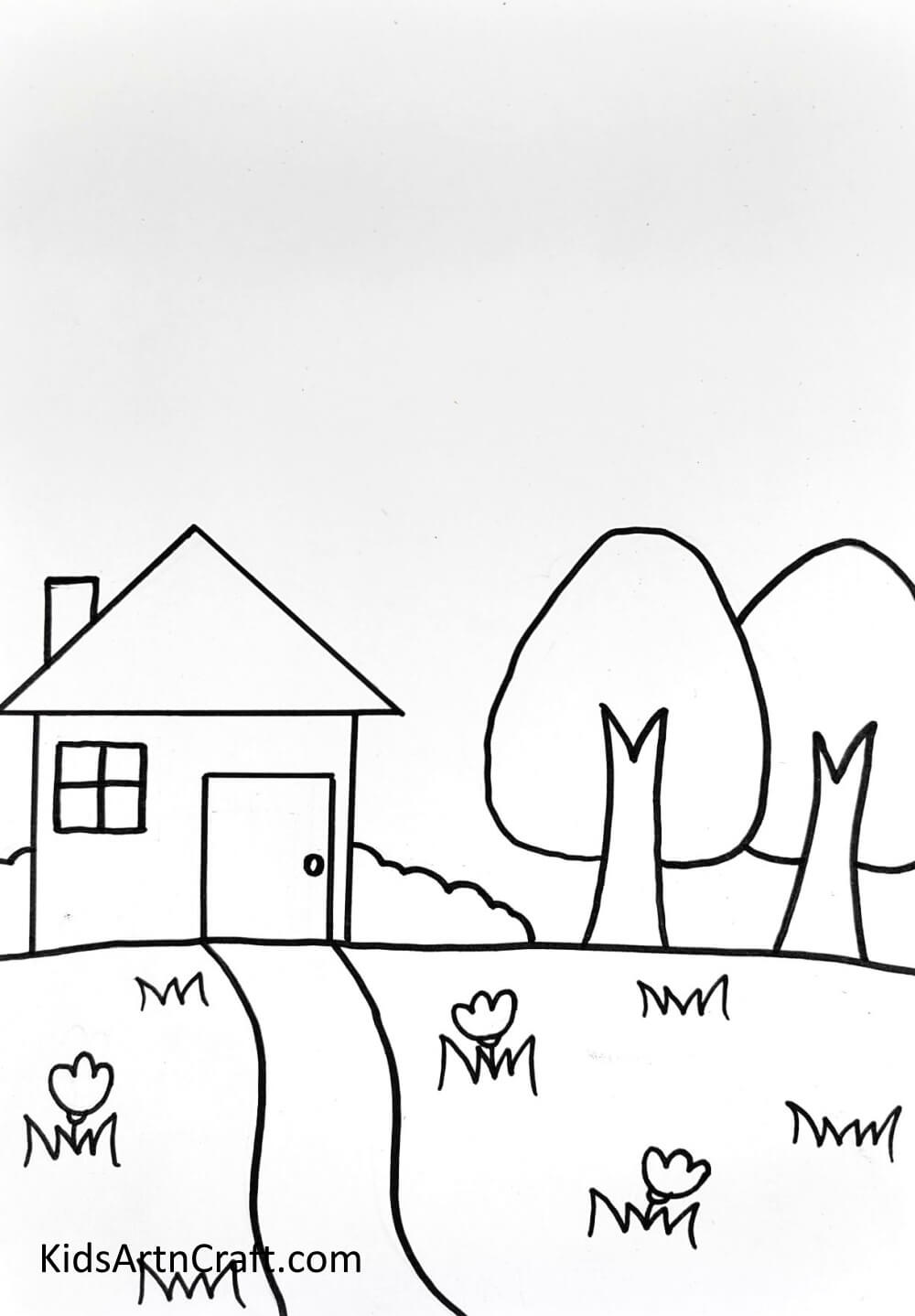 Color Pencil Landscape Drawing  Happy Family Art