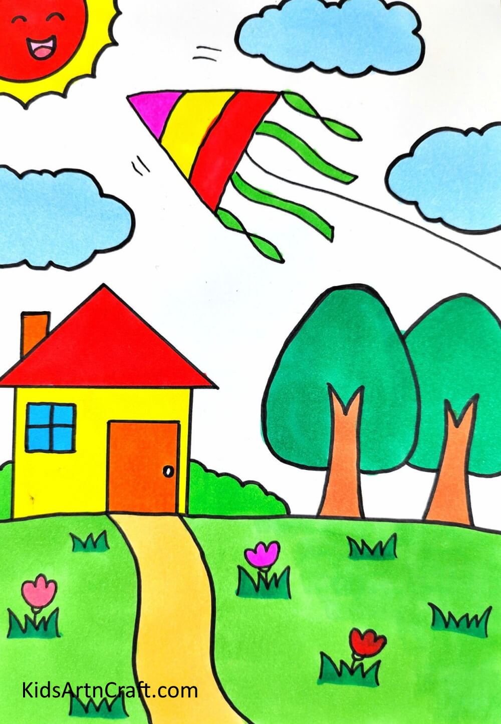 Colorful Scenery Drawing For Kids