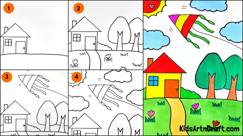 A simple village side scenery - Drawing Made Easy For Kids | Facebook-saigonsouth.com.vn