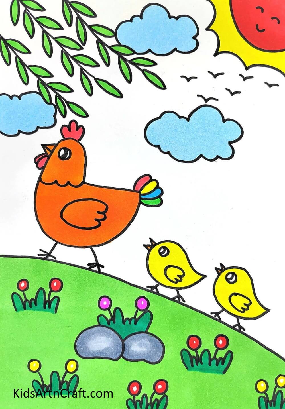 Add Splash of Colors To Your Drawing - A proposal for fledgling illustrators - Creating a Hen & Chicks Design