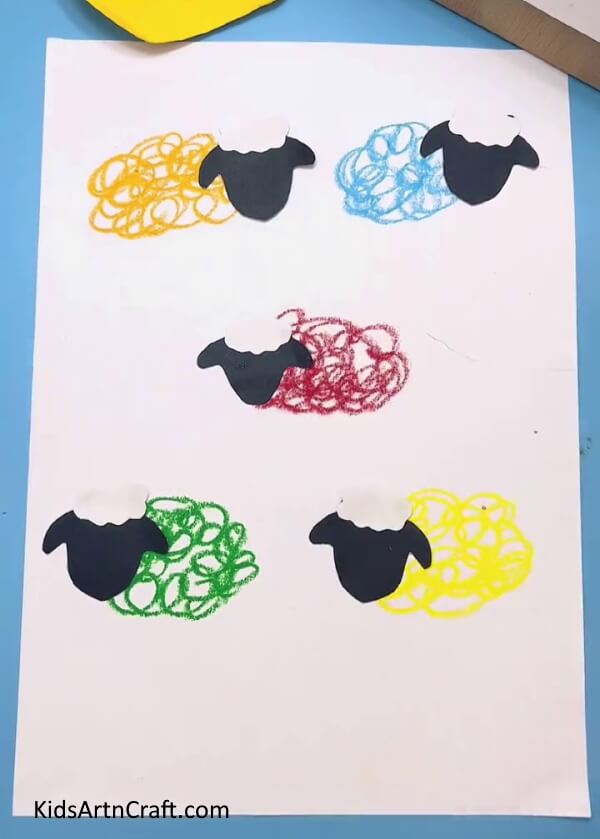 Pasting The Clouds On The Heads-An Easy Tutorial for Kids to Draw a Group of Sheep
