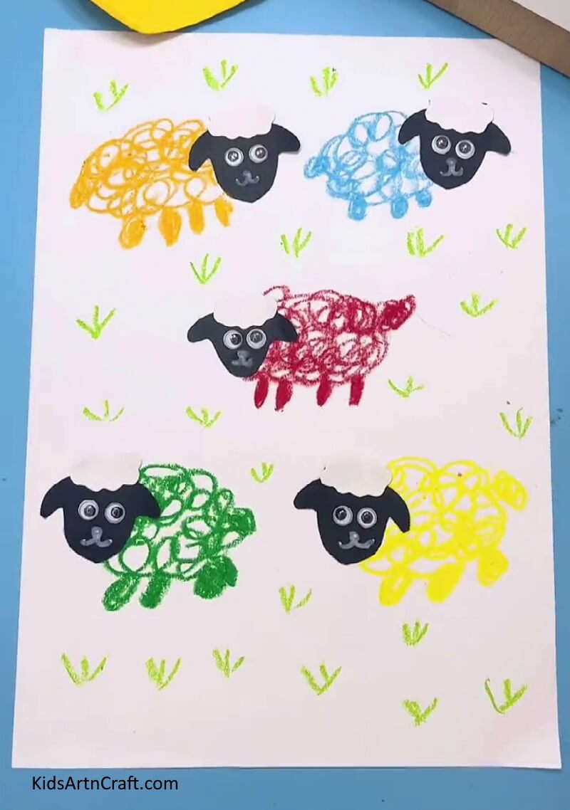 Finally Add The Sheep With Some Legs And Grass-A Guide to Drawing a Mob of Sheep, Suitable for Kids