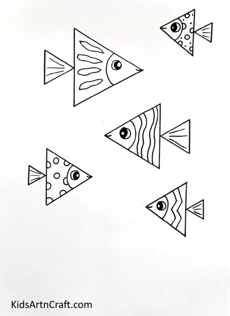 How To Draw Triangular Fishes Step By Step Tutorial - Kids Art & Craft