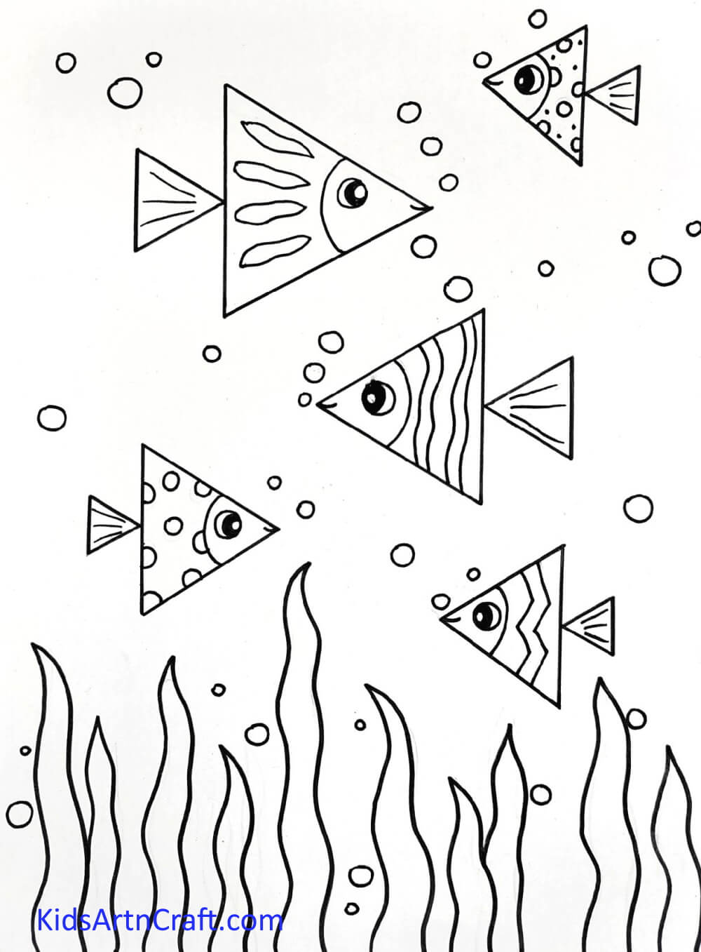Drawing Grass And Water Bubbles - Create a Triangle Fish with this Step-by-Step Guide