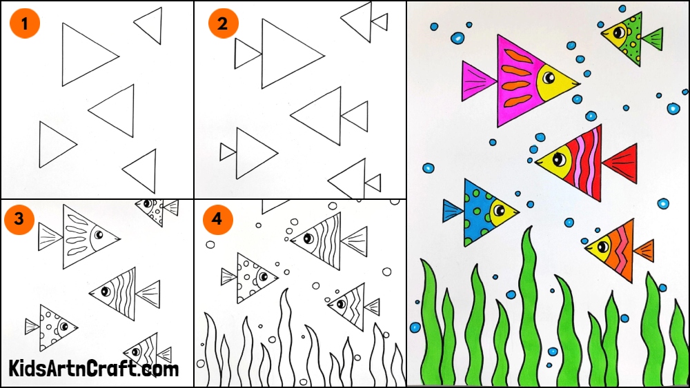 How To Draw Triangular Fishes Step By Step Tutorial