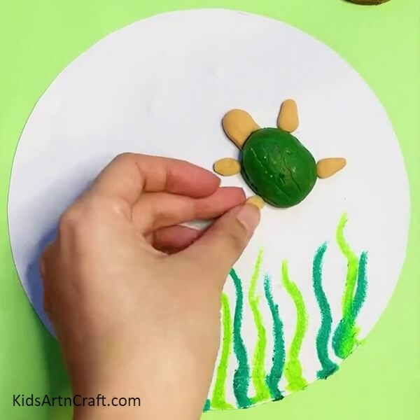 Pasting Clay With Walnut Shell To Create A Turtle-