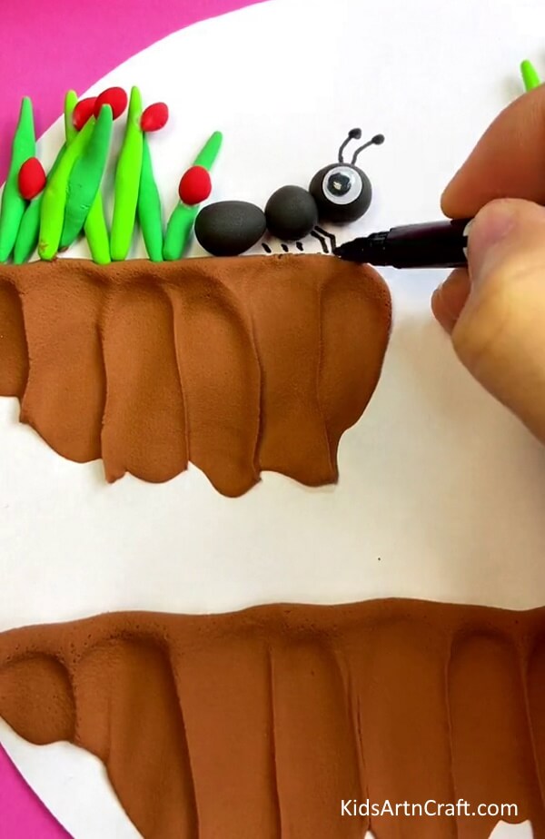 Draw The Hands And Legs Of The Ant-A simple Ant Clay Craft tutorial for children 
