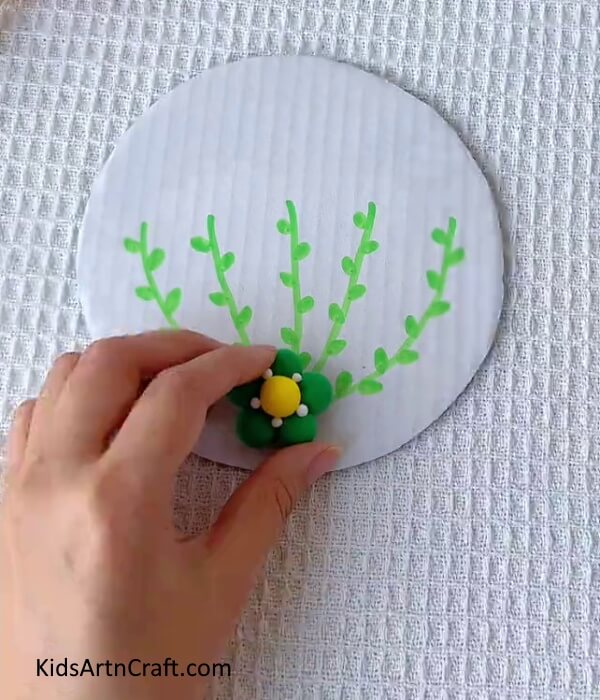 Stick The Green Flower On The White Cardboard With Glue-Producing Clay Blossoms Art for Amateurs