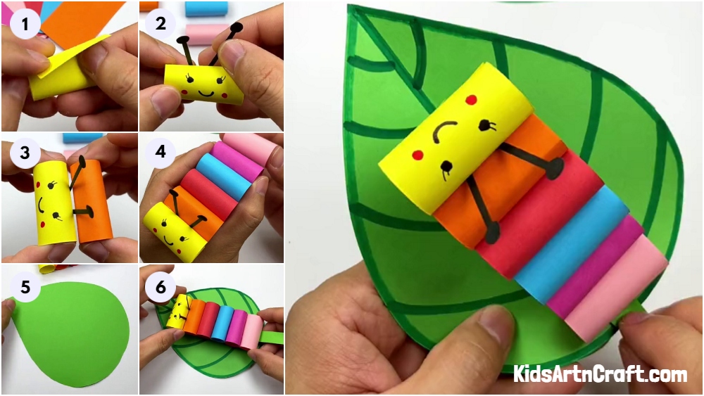How to Make Colorful Paper Caterpillar On Leaf
