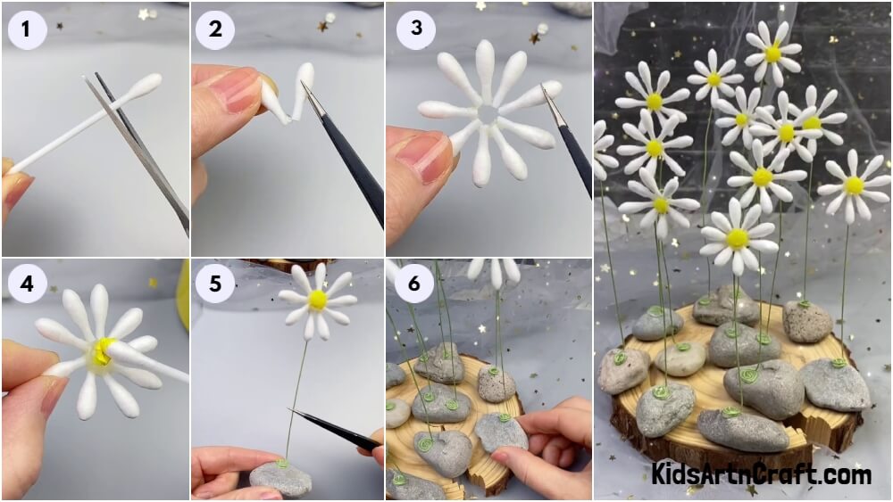 How To Make Cotton Earbud Flowers Craft Step by Step Tutorial