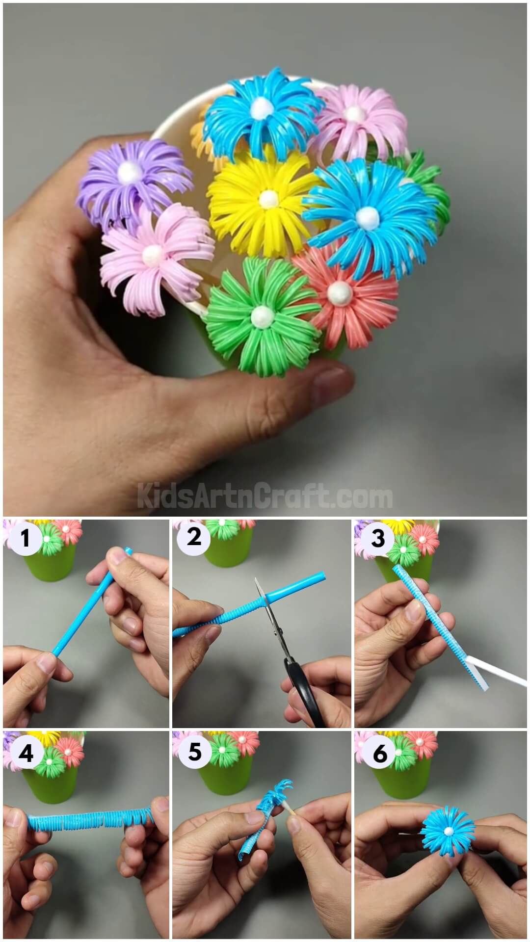 How to make Drinking Straw Flowers for kids