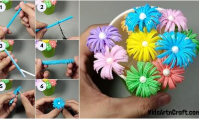 How to make Drinking Straw Flowers for kids