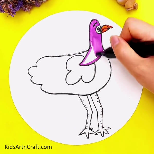 Coloring The Head And Legs- A Simple Process To Construct An Ostrich Designed For Youngsters 