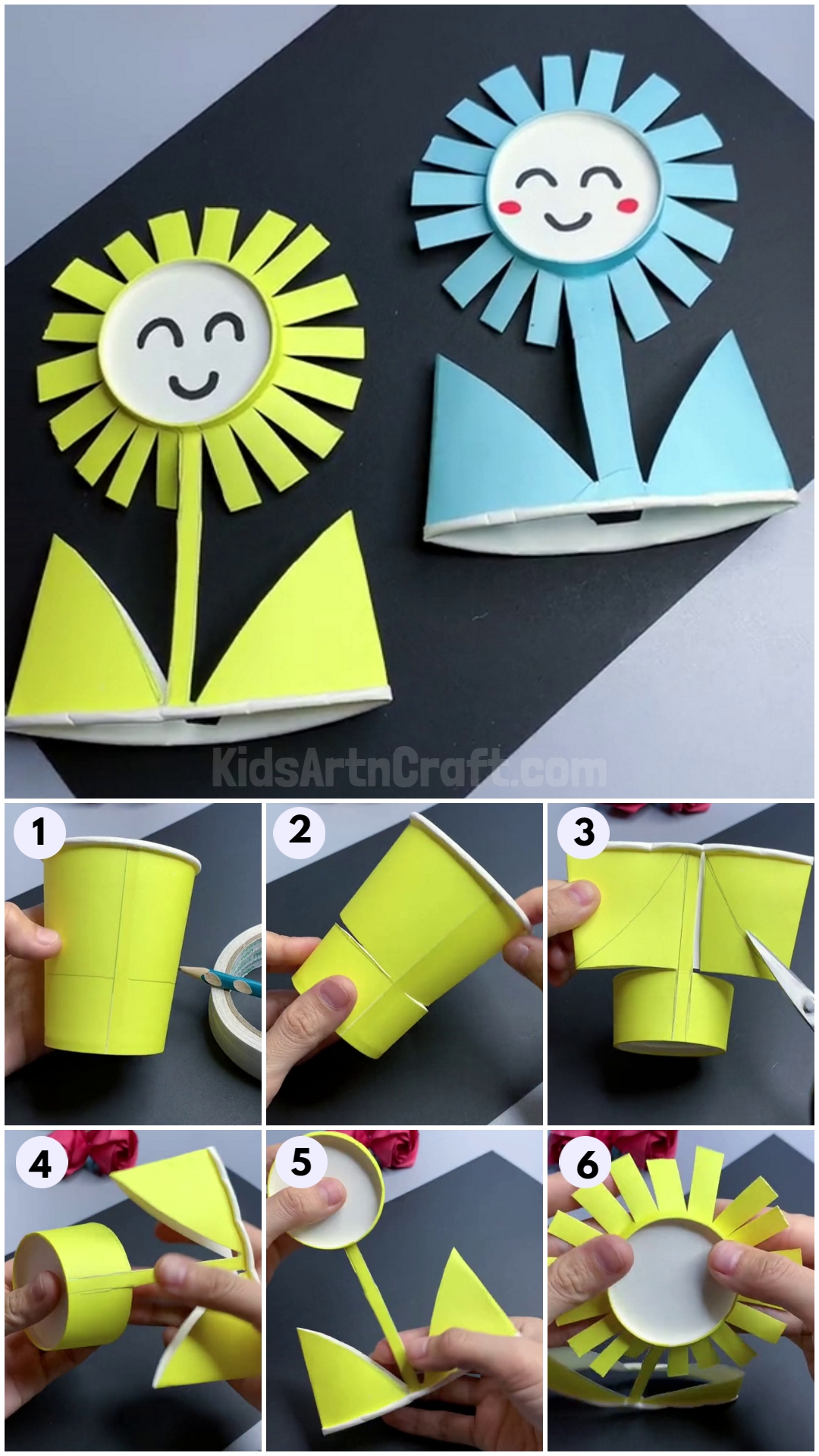How to make Paper cup sunflower crafts for kids
