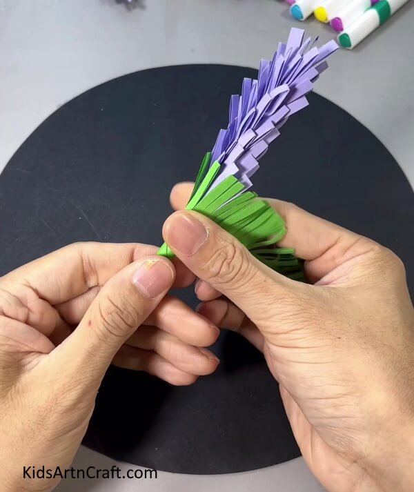 Adding Green Frills To The Stem - Learn the Quick and Easy Way to Make a Paper Lavender Flower 