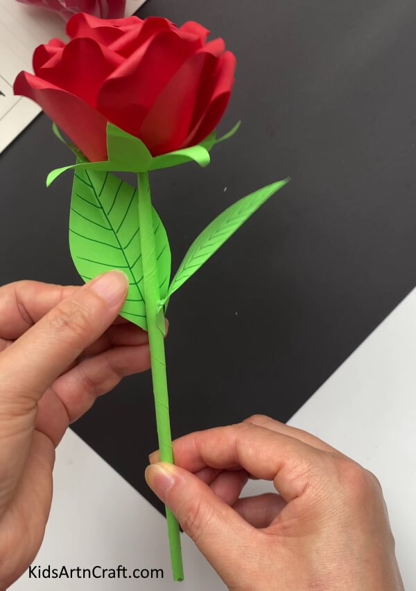 Adding Leaves To The Stem This step-by-step guide will help kids make a paper rose flower.