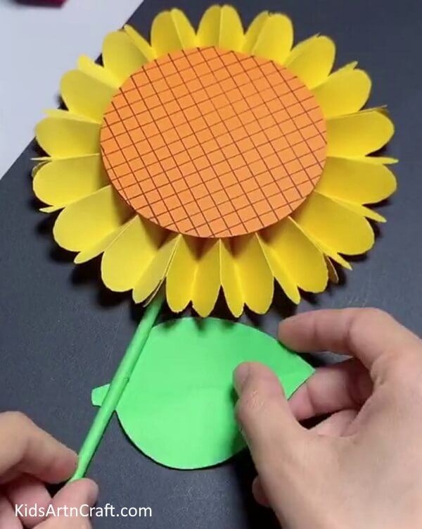 Making a Leaf with Green Craft Paper - Form a Paper Sunflower with the little ones