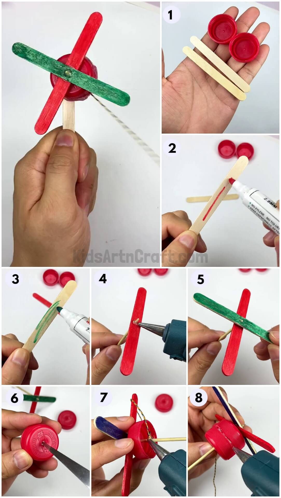 How to make Pinwheel from Popsicle Sticks And bottle cap