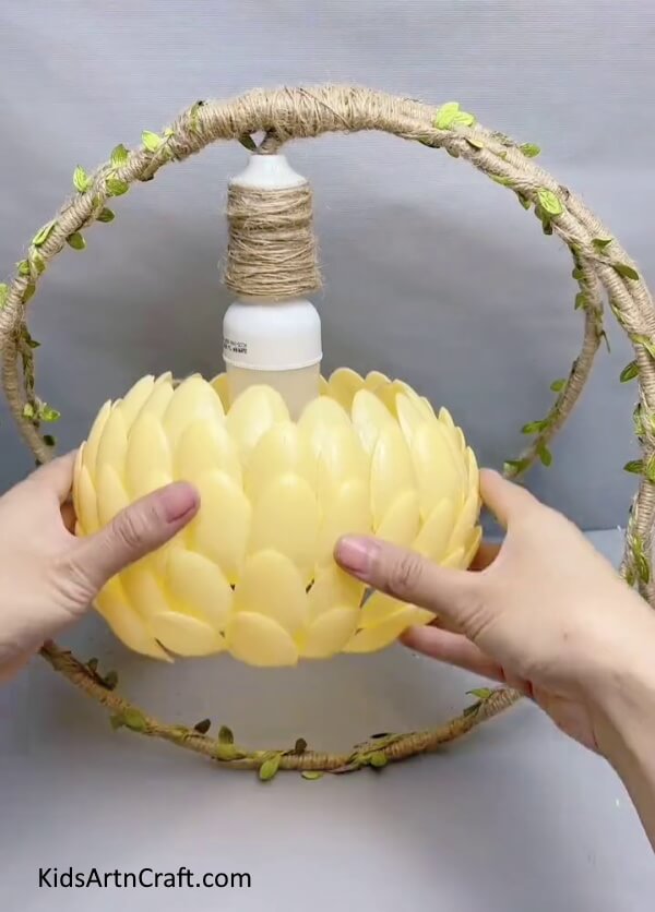 Placing The Lampshade- Making a Lampshade with Plastic Spoons - A Step-by-Step Tutorial 