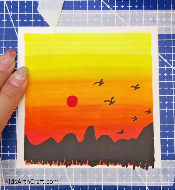 Draw A Setting Sun With Red Marker/sketch Pen A handbook for novices on constructing a sunset scenery art 