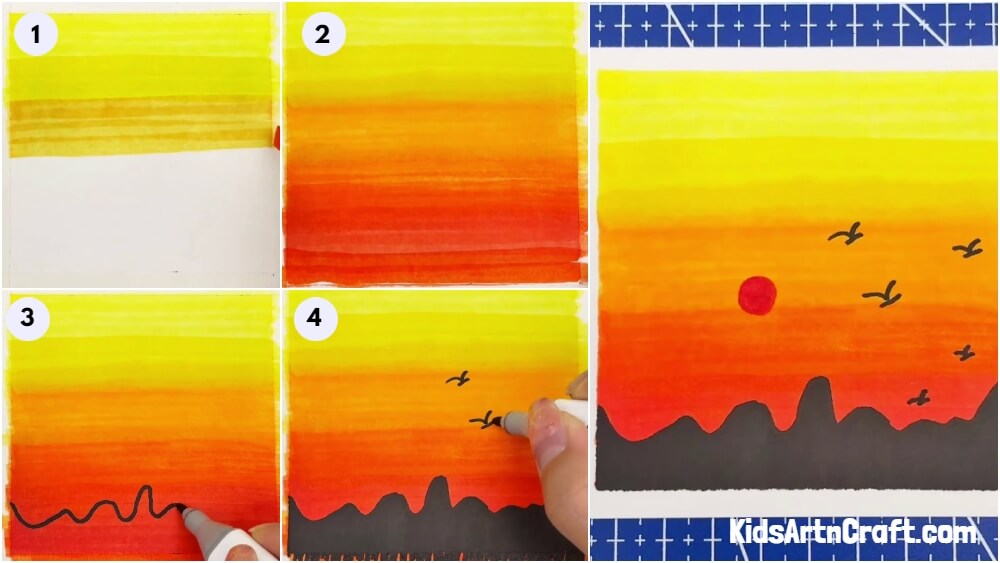 How To Make Sunset Scenery Art Tutorial For Beginners