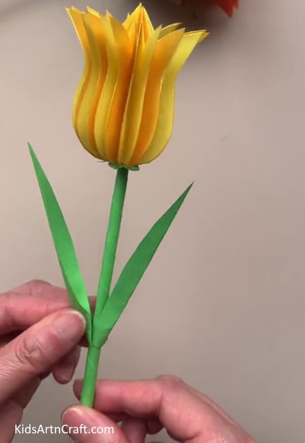 Pasting Leaves - Do-it-Yourself Tulip Paper Flower Crafting for Kids 