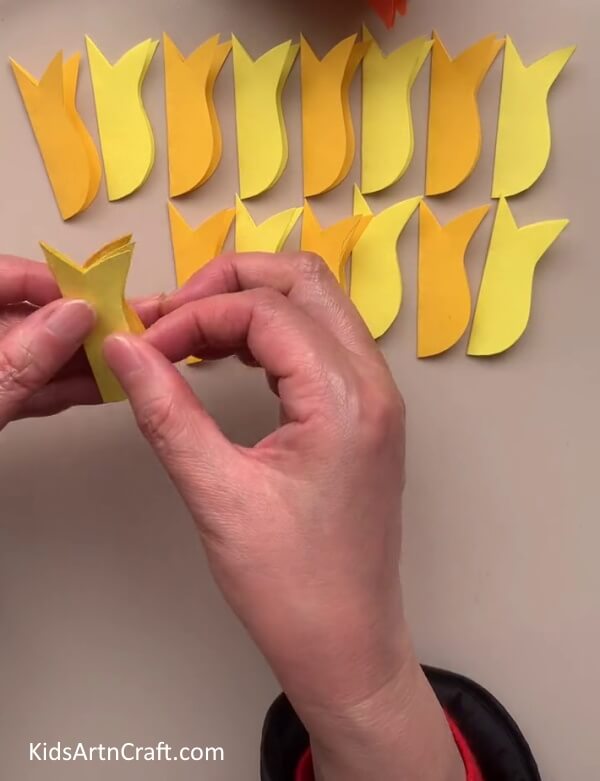 Pasting Half Tulip Over Other - Create Tulips Out of Paper With Youngsters 