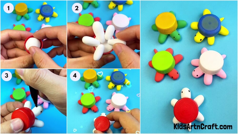 How to make Turtle using Plastic Bottle Cap For Kids
