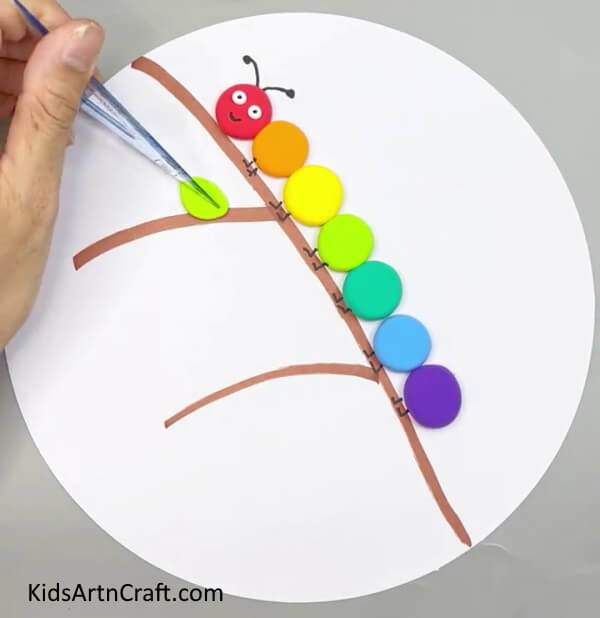 Making Details Of The Leaves - Crafting a Worm with Clay for Kids